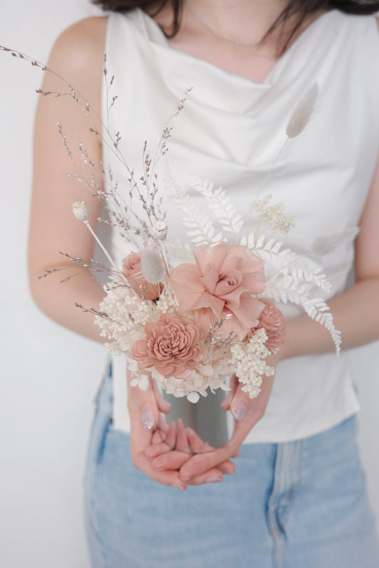 Romantic preserved flower gift box in soft pink and cream tones