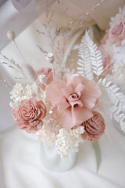 Romantic preserved flower gift box in soft pink and cream tones