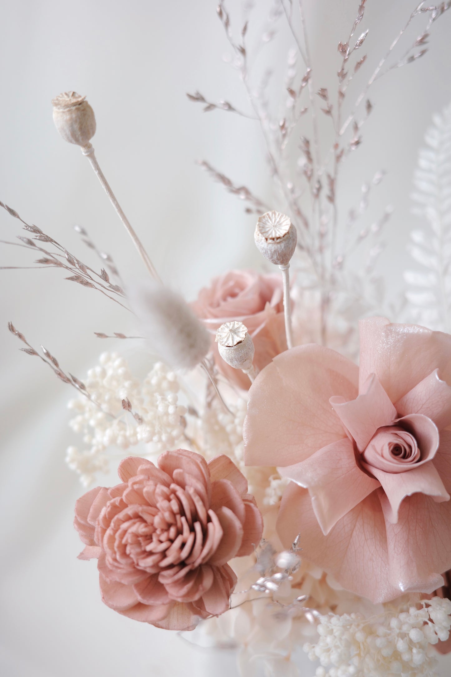 Romantic preserved flower gift box in soft pink and cream tones