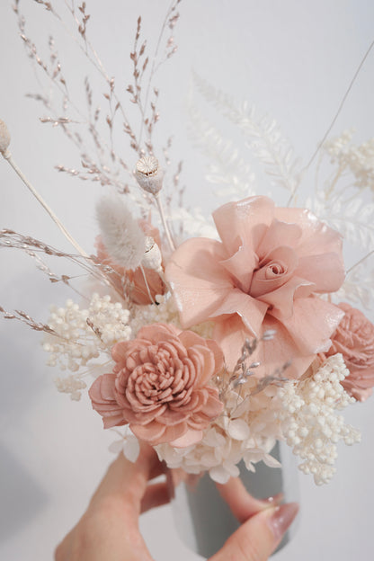 Romantic preserved flower gift box in soft pink and cream tones