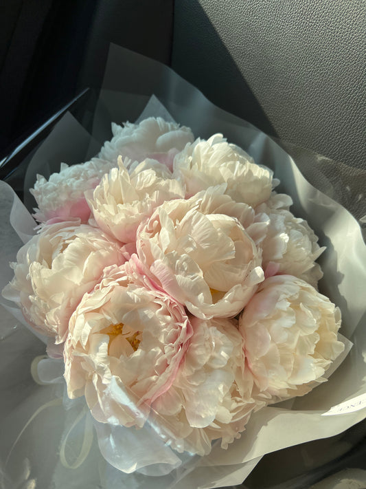 Luxury peony bouquet with fresh pink and white peonies by Studio Inflorescence Singapore