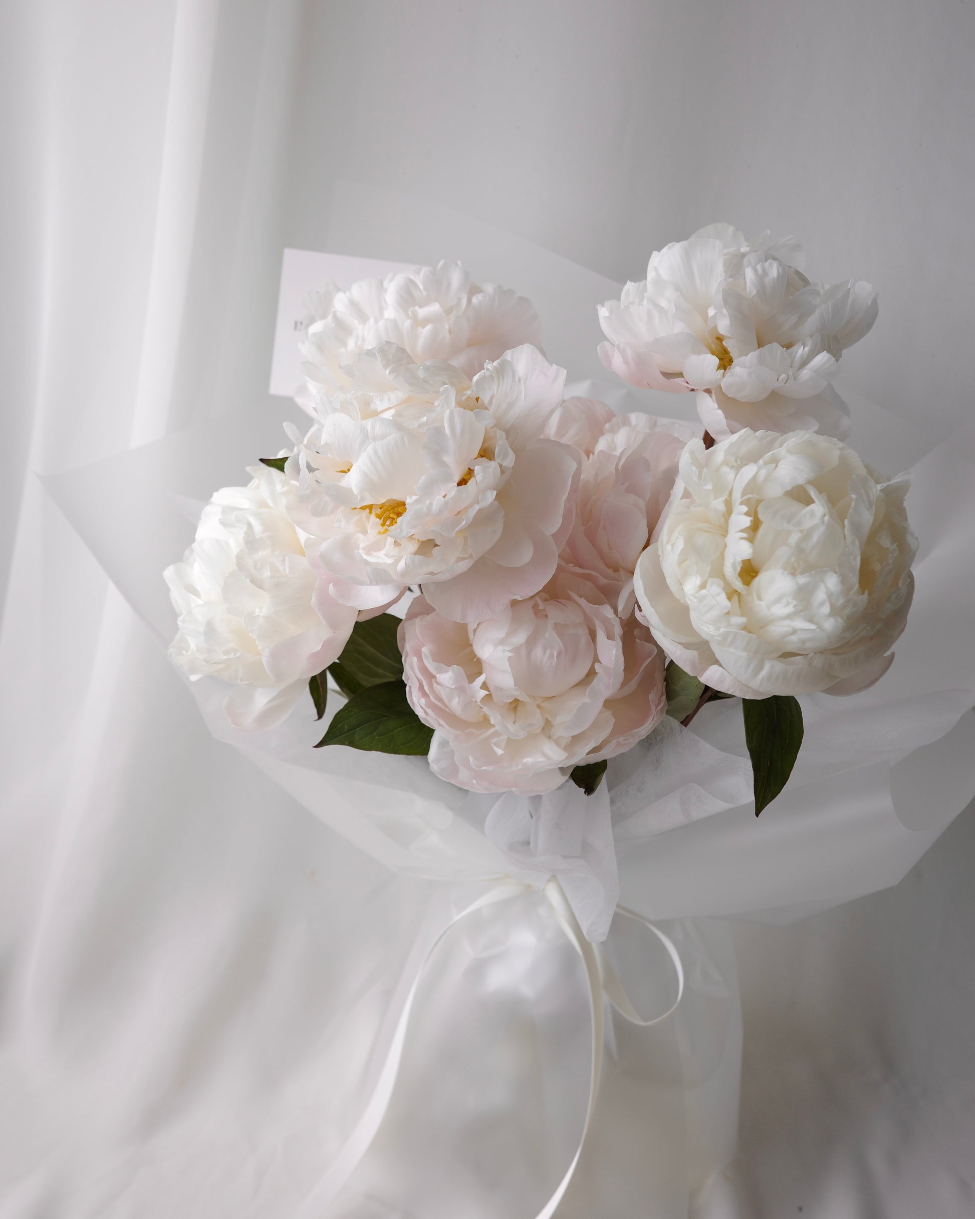 Luxury peony bouquet with fresh pink and white peonies by Studio Inflorescence Singapore