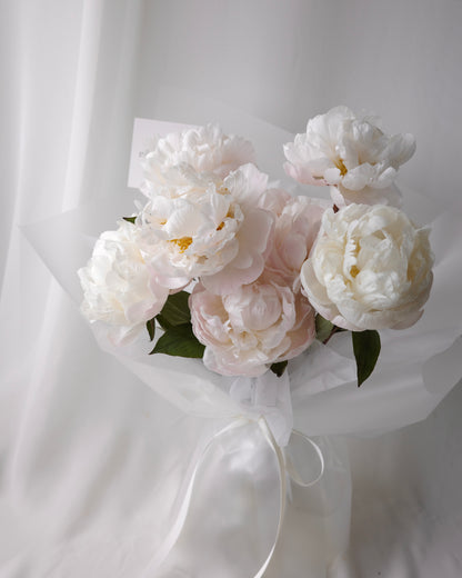 Luxury peony bouquet with fresh pink and white peonies by Studio Inflorescence Singapore