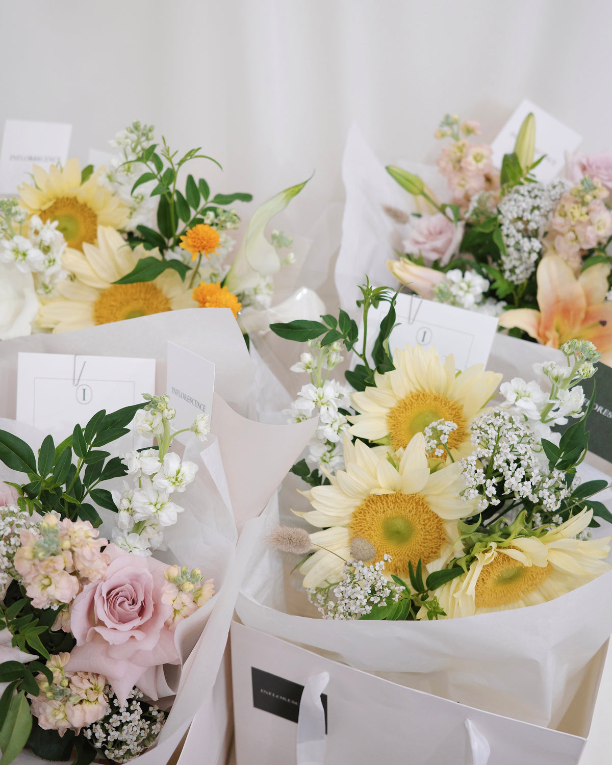 Sunflower bouquet with fresh seasonal flowers in a natural garden-inspired style by Studio Inflorescence Singapore