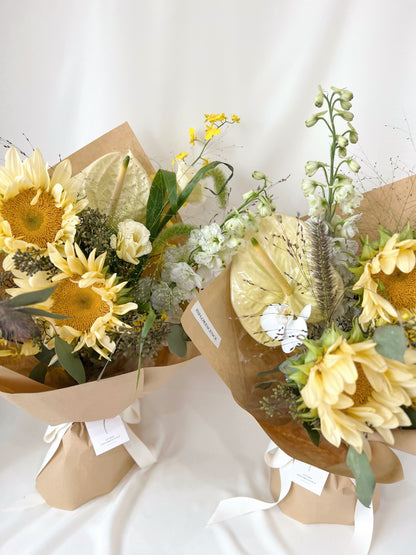Sunflower bouquet with fresh seasonal flowers in a natural garden-inspired style by Studio Inflorescence Singapore